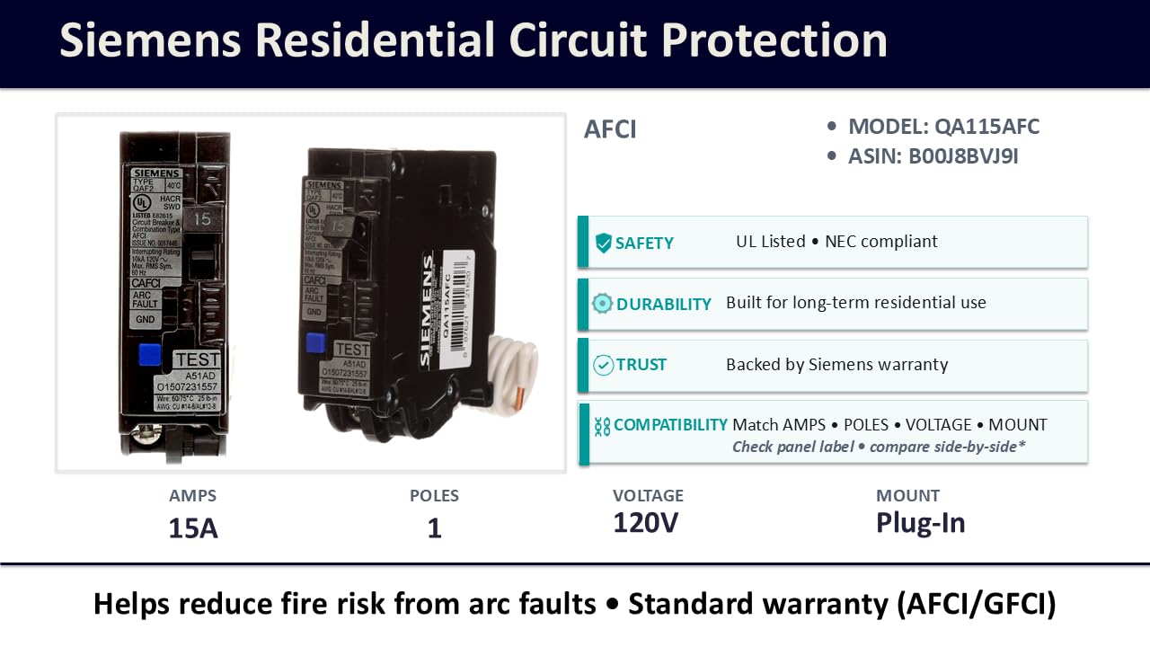 Siemens AFCI Breaker - Arc Fault Protection -3 Siemens AFCI Breaker - Arc Fault Protection -3