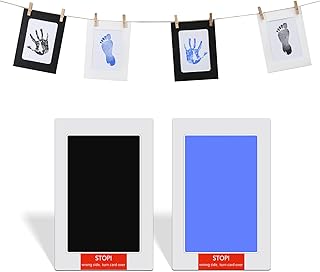 10pcs Inkless Hand and Footprint Kit, Baby Imprint Kit 4 Paper Photo Frame with 4 Imprint Card with Clip and Hemp Rope Baby Keepsake Ornament for Newborn Shower Dog Paw Print Kit (Black, Light Blue)