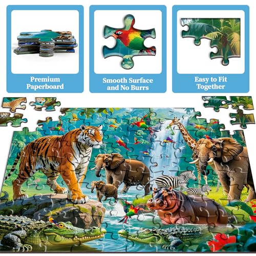 Sitodier Puzzles for Kids Ages 3 4 5 6, 2 Pack 100 Pieces Jigsaw Puzzles for Kids 3-5 4-6 (Forest Animals and Ocean Life), Learning & Educational Games Beautiful Xmas Birthday Gifts for Kid 3-8 miniatura 5