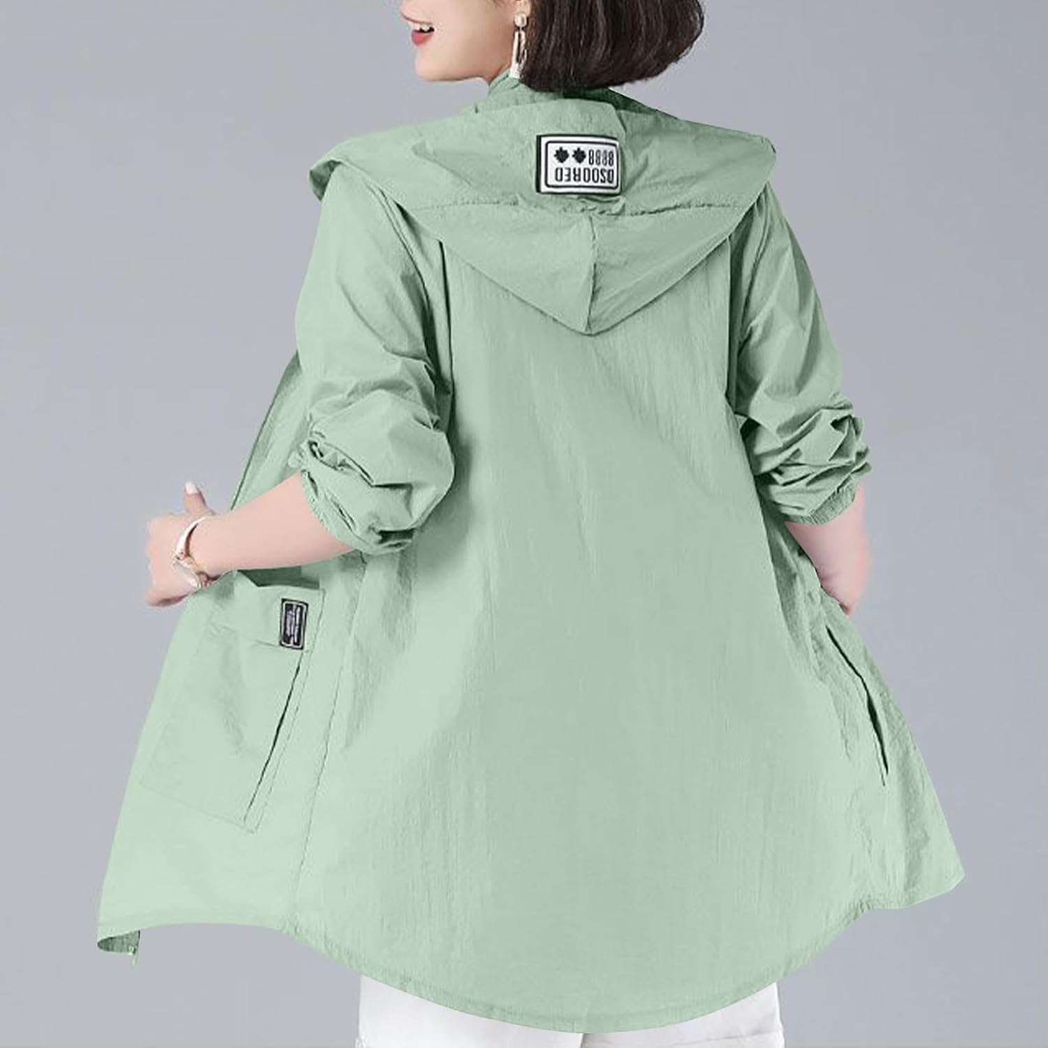 Women's Lightweight Waterproof Raincoat Hooded Zip Up Trench Rain Jacket Lightweight Outdoor Windbreaker with Pockets