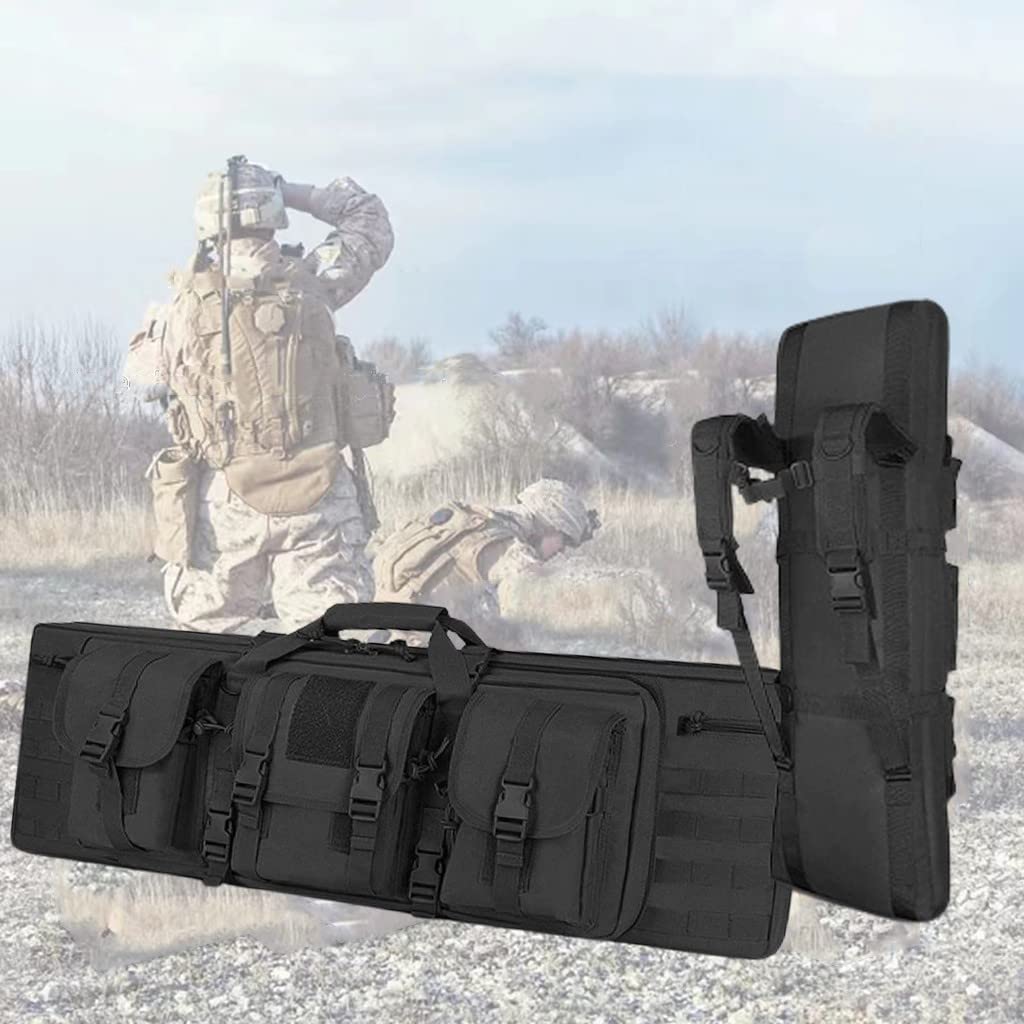Funda Táctica Doble para Rifle Lfunda Táctica Acolchada Y Flexible para Carabina Fundas para Rifles con Mira Funda para Escopeta Funda para Rifle de Caza/Black/118Cm