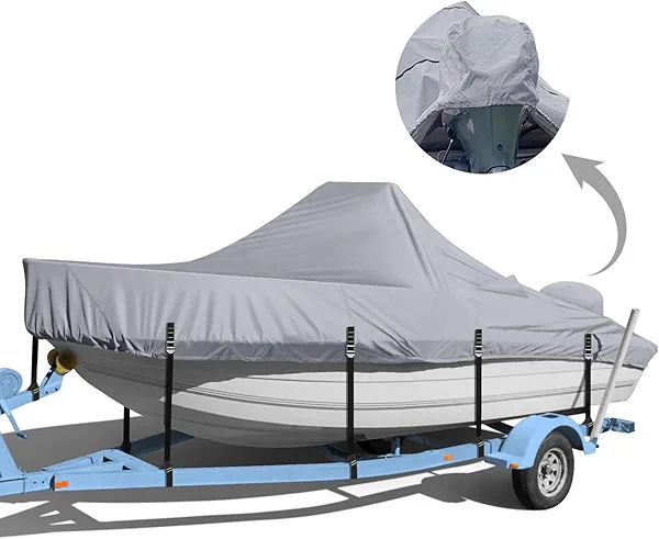 Seapisode Center Console Boat Cover, 900D Heavy Duty Boat Center Console Cover, Waterproof Boat Covers 20-22 FT with Motor Cover and Metal Windproof Adjustable Buckle, Gray