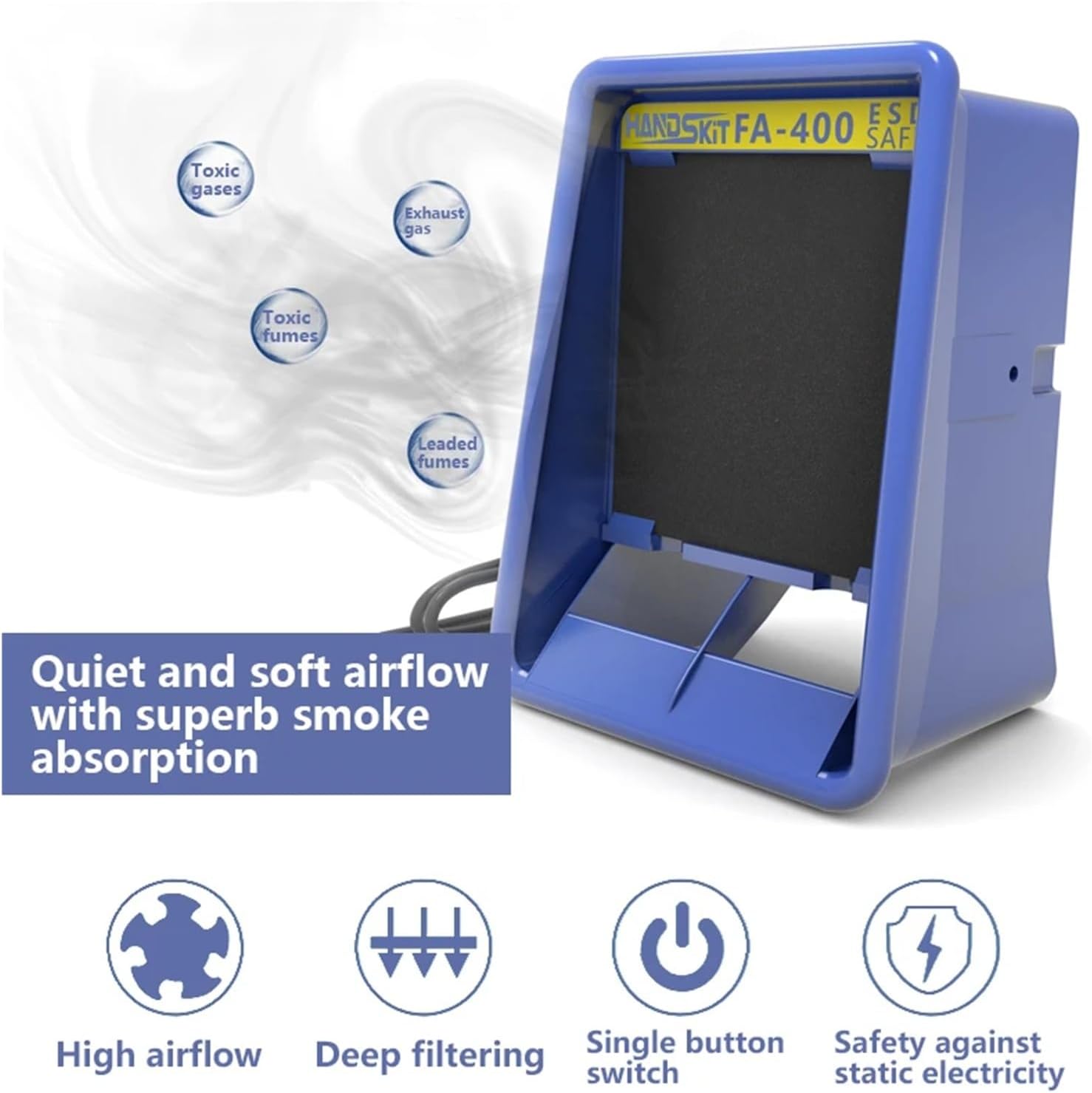 FA-400 Portable Compatible with Exhaust Fan with Activated Carbon Filter Sponge ESD Smoke Fume Extractor Protable Smoking Instrument Set