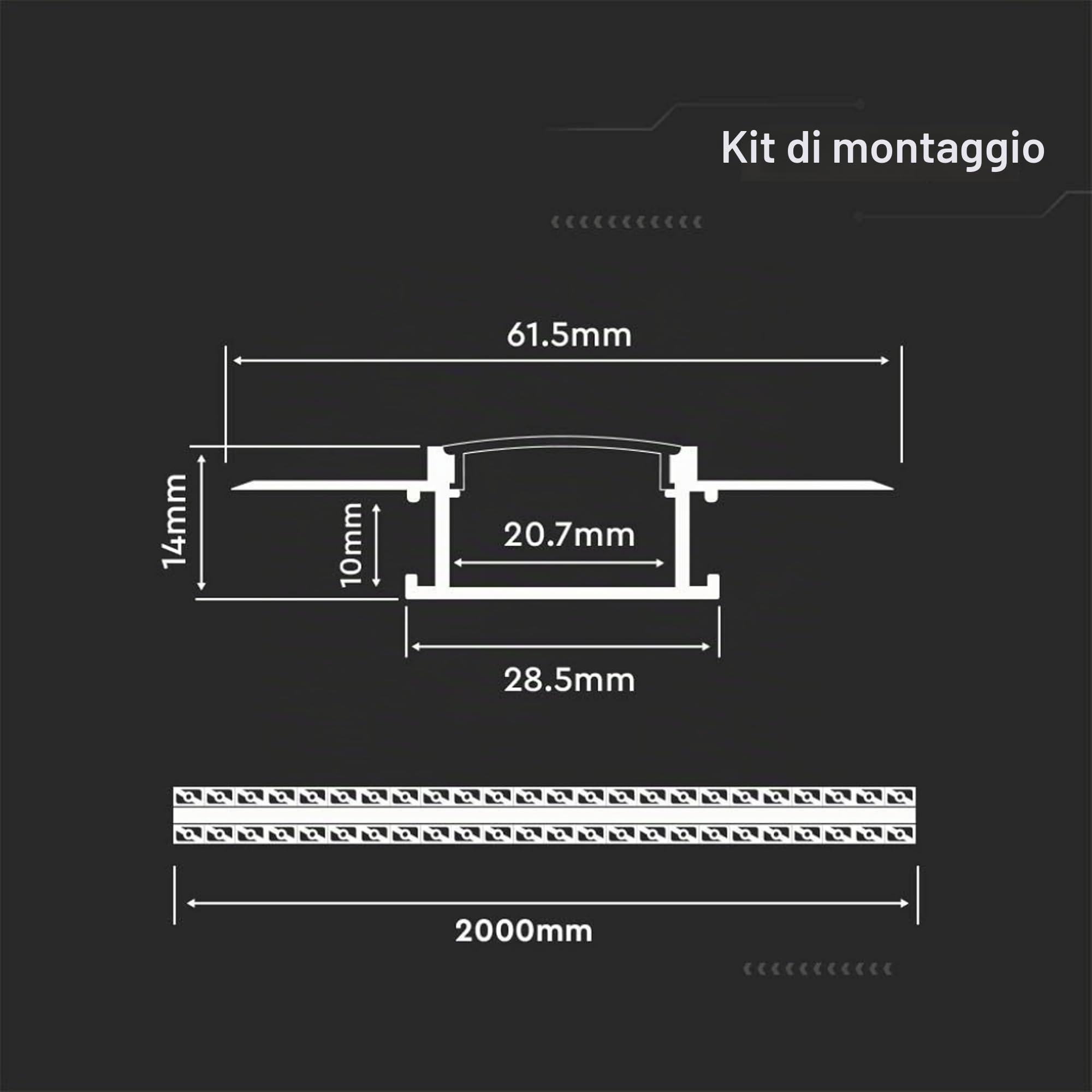 V-TAC 2x Profili per Strisce Led da 2 METRI a Scomparsa con Diffusore - (4 Metri Totali) - Profilo per Cartongesso da Parete e Soffitto a Incasso - Alluminio - Misure 61,5 x 14 mm - Apertura: 20,7 mm