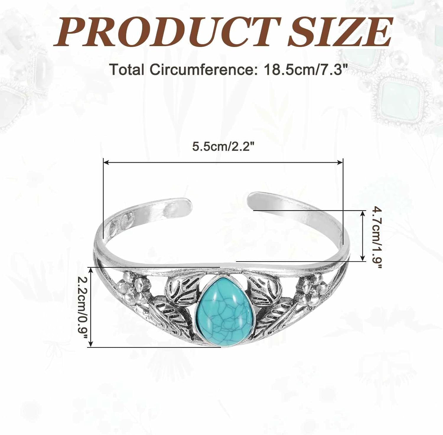 MECCANIXITY Turquoise Cuff Bracelet for Women Open Bangle Cuff Stackable Bohemian Wrist Band for Western Boho Country Costume Jewelry - Image 2