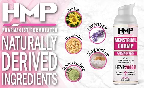 Miniatura 3 de La crema de cáñamo que calienta los calambres menstruales soporta calambres menstruales, incluyendo calambres premenstruales, 2000 mg con mentol,