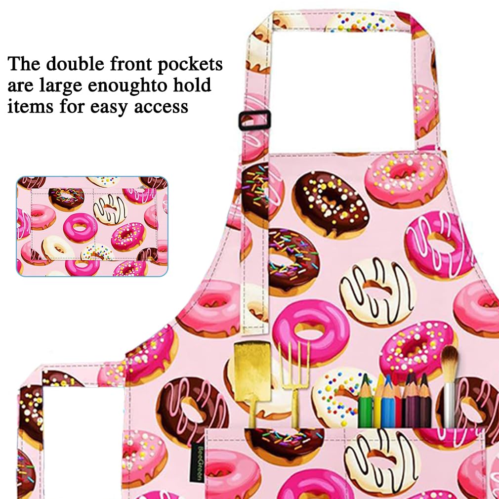 Liutufy Kids Aprons, Adjustable Cartoon Style Apron for Children Cooking Painting Gardening (Pink Donut Apron) - Image 4
