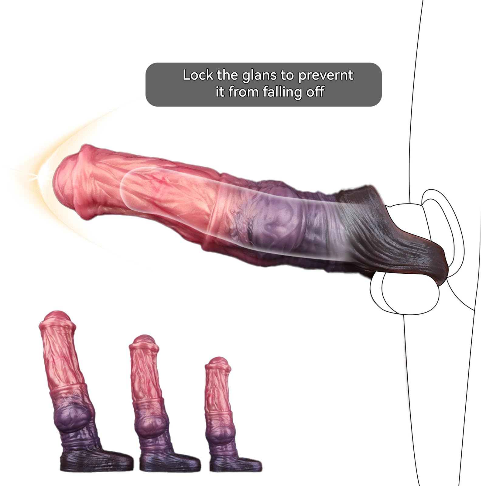 Anillo for pene con funda for pene de tamaño opcional de Monster elástico, vaina ampliación del extensor masculino prolongado, juguete sexual adultos con circunferencia hombres y parejas(L)