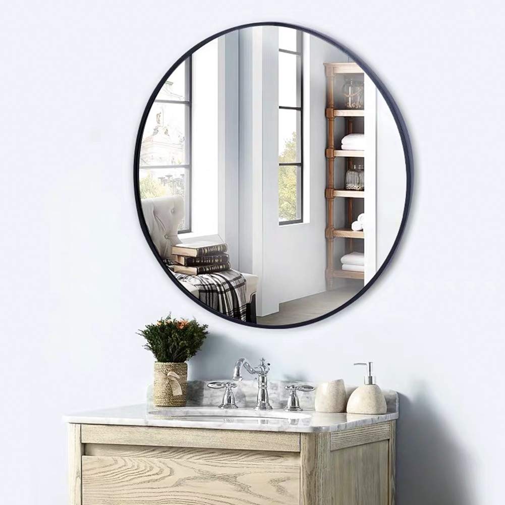 Beauty4U 24" Wall Circle Mirror Large Round Black Farmhouse Circular Mirror for Wall Decor Big Bathroom Make Up Vanity Mirror Entryway Mirror