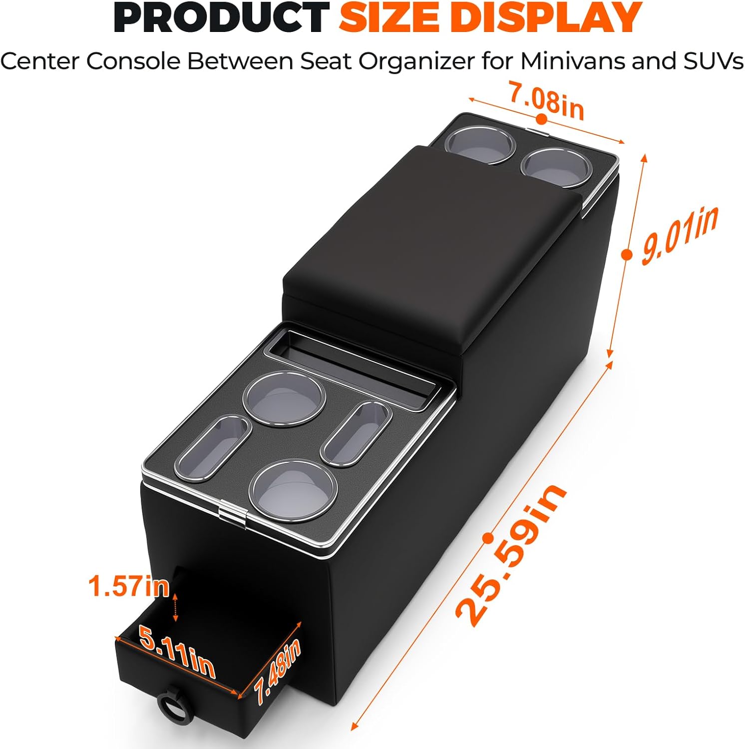 Center Console Between Seat Organizer Compatible with Jeep CJ-5 1976-1983, CJ-7 1976-1986,Wrangler YJ 1987-1995, Console Organizer Storage Box with Cup Holders,phone storage,drawers for Minivans,SUVs,