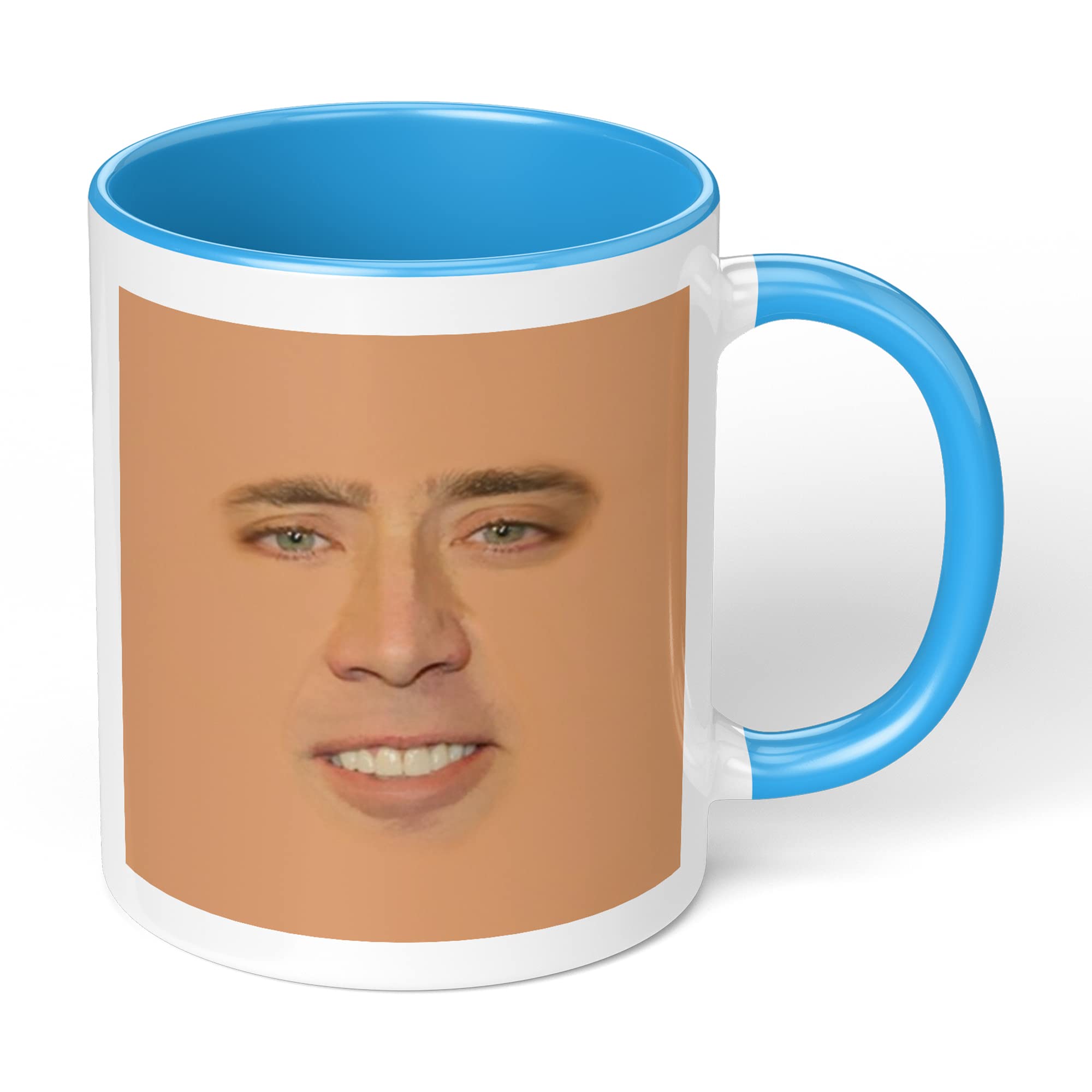 Print Maniacs Nicolas Cage Mug Gift Christmas Birthday Funny Celebrity Coffee Tea Present Gift for Him Her (Blue Fill)
