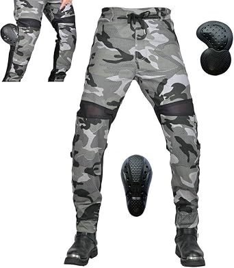 Mens Motorcycle Riding Pants Airflow Pant with 4 X CE Armor Protection Lightweight Mesh Breathable Motorcycle Trousers