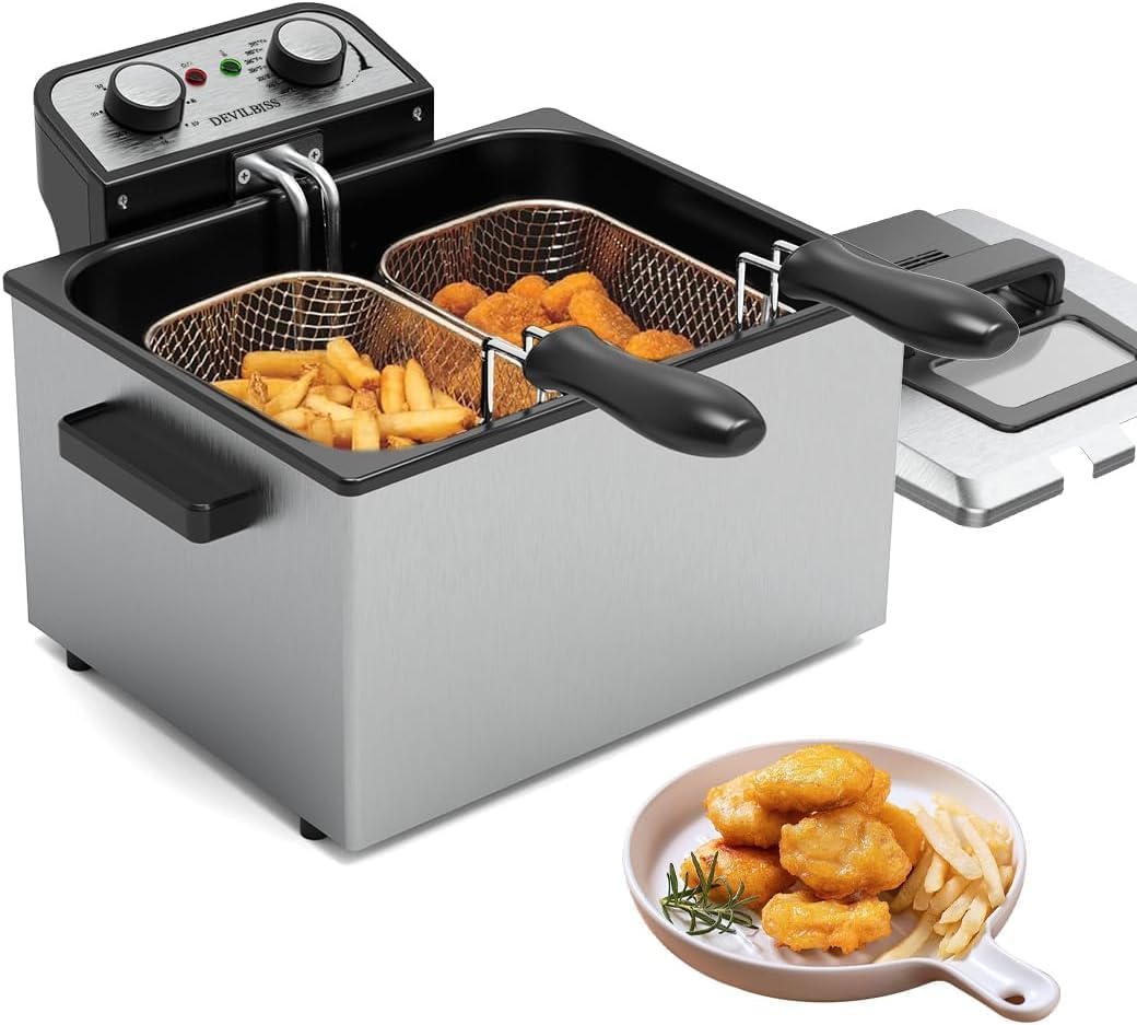 1800W 5 Liters/21 Cups Large Electric Deep Fryer with Baskets for Home Use,Adjustable Temperature?Countertop Deep Fryer Pot,Perfect for Kitchen,1 Basket VEXON Deep Fryer Stainless Steel