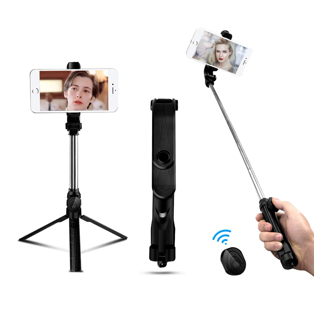 RBNANA Bluetooth Selfie Stick, Extendable Selfie Stick with Wireless Remote Shutter and Tripod Stand 360°Rotation for Andriod, IOS and Other Phones