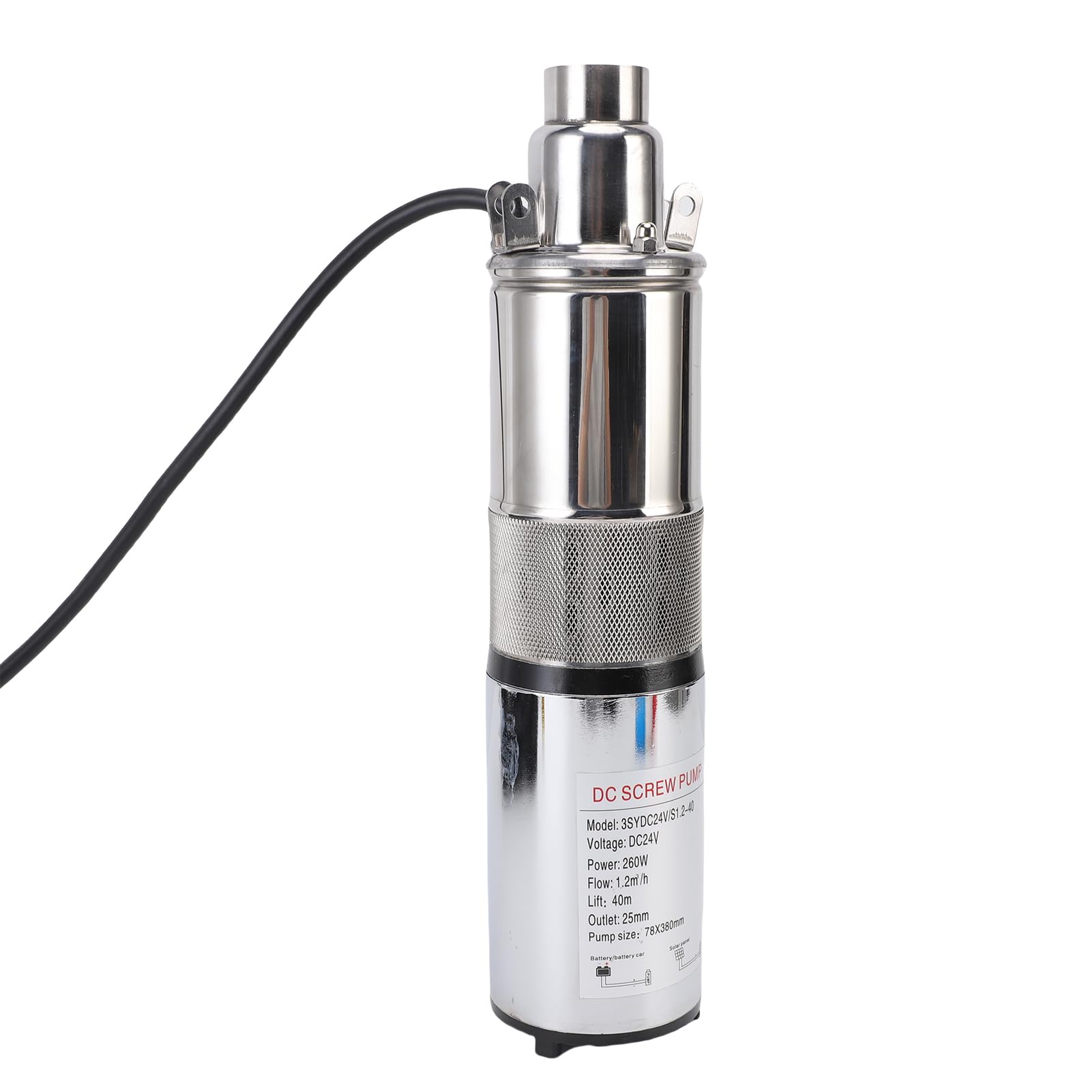 GOWENIC Bomba Sumergible Solar de Acero Inoxidable 260W |Bomba de Tornillo de Pozo Profundo con Cabezal de 40m de Flujo de 1,2 M³/h para Riego con Cable de 10M