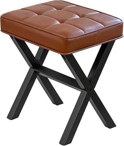 Purgreen Taburete otomano cuadrado de lujo, tapizado, perfecto para habitaciones pequeñas y decoración de sala de maquillaje, taburete de madera