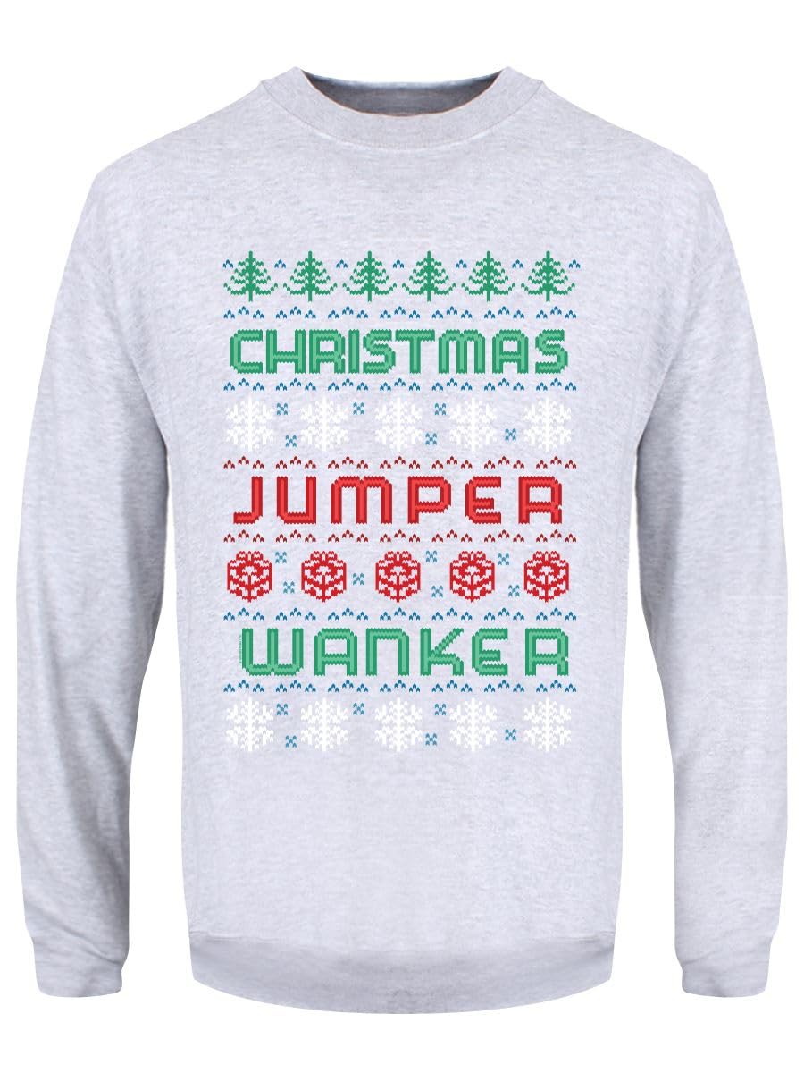 Grindstore Unisex Grey Christmas Jumper Wanker Men's Christmas Jumper