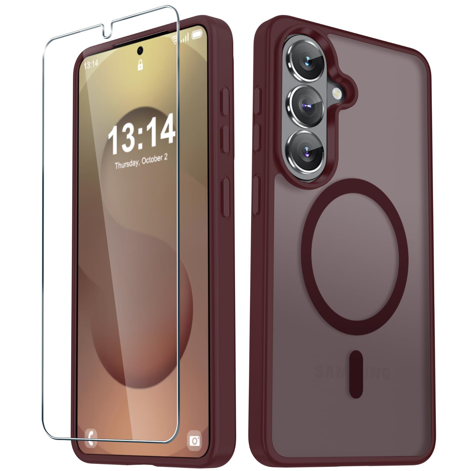 for Samsung Galaxy S26+ Plus Case, Matte Magnetic Phone Cover, Wine Red | Fit for MagSafe, Screen Protector included, Shockproof Military Grade Protection, Translucent Frosted Back