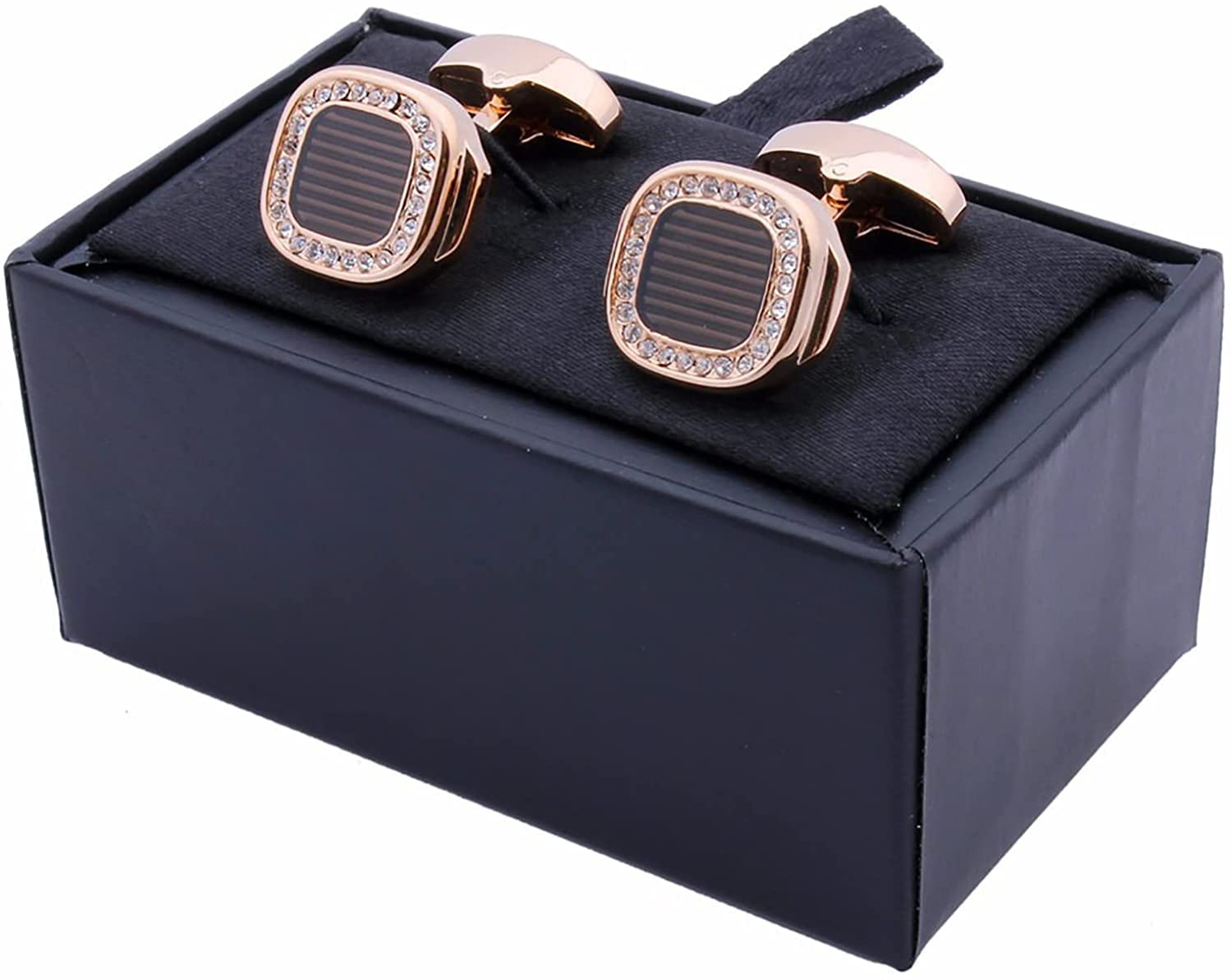 Gemelli da Uomo Polsini Stile Elegante Gemelli Classici 17 * 14mm Gemelli da Camicia Gemelli da Uomo in Cristallo Oro Rosa con Bottoni Barbage Business Gemelli (Color : Black) (Red A)