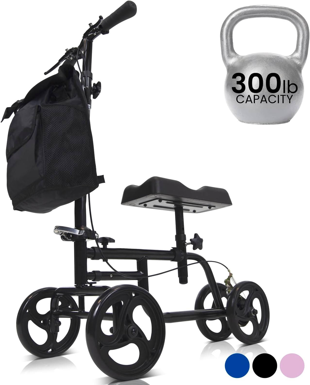 Vive Mobility Knee Walker - Steerable Scooter for Broken Leg, Foot, Ankle Injuries - Kneeling Quad Roller Cart - Orthopedic Seat Pad for Adult and Elderly Medical Mobility - 4 Wheel Crutch