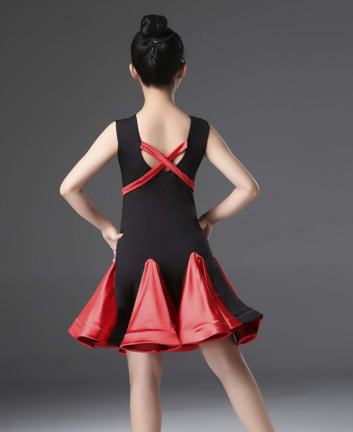 Happy Cherry Girl's Latin Dance Dress Skirt for Kids Ballet Tango Rumba Dancewear with Belt Dance Class Contest Costume