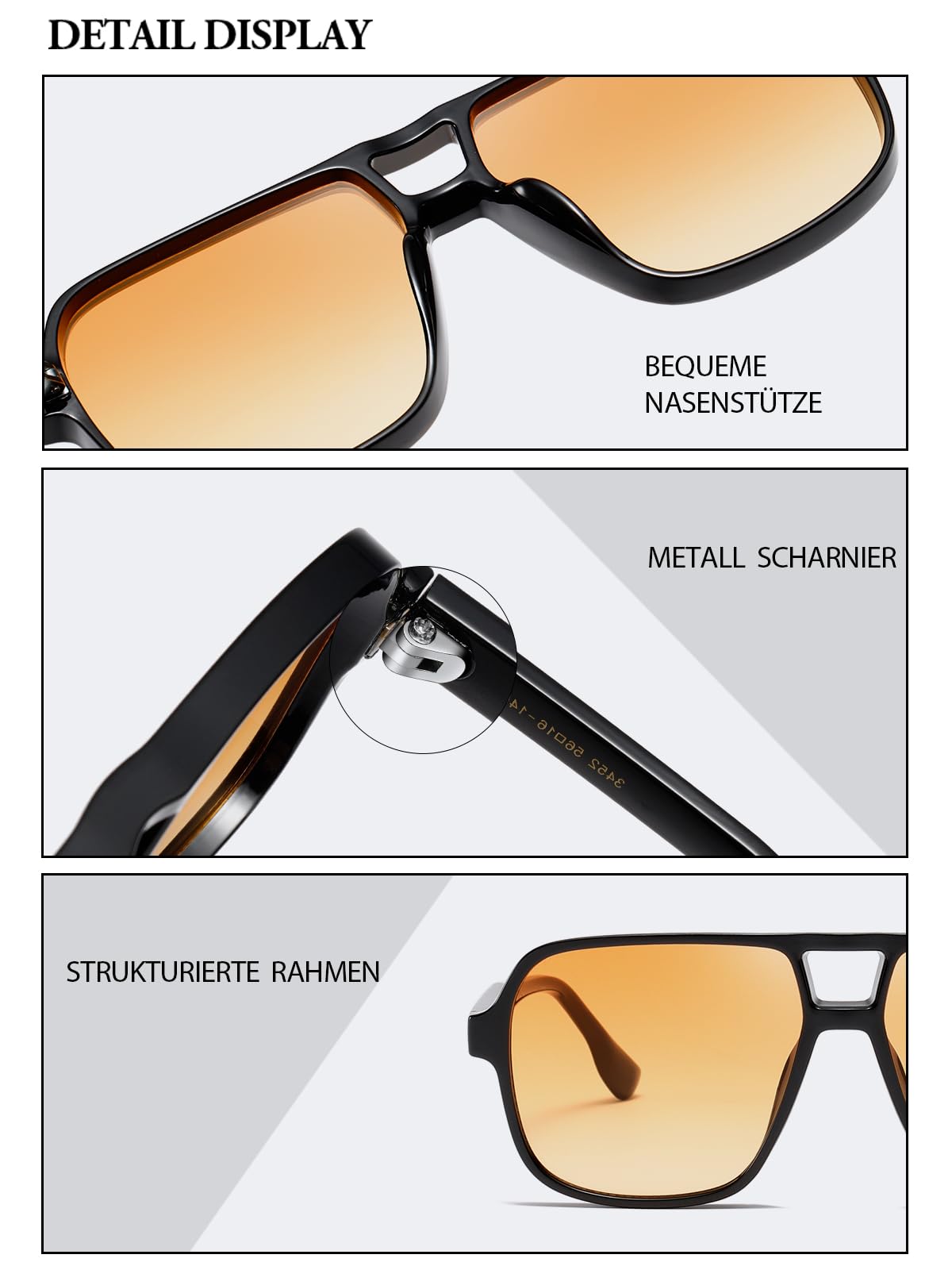 kimorn Sonnenbrille Damen Herren Trendige Retro Sonnenbrille Oversized Quadratrahmen Sonnenbrille K1650