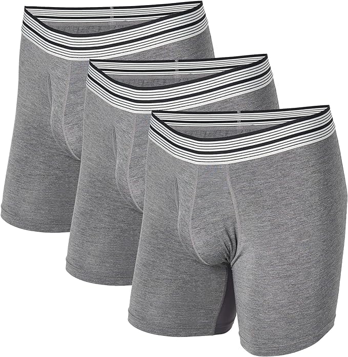 Mr Davis Mens Bamboo Viscose Standard Cut Boxer Brief Underwear - Supportive Mens Underwear - Grey size Small