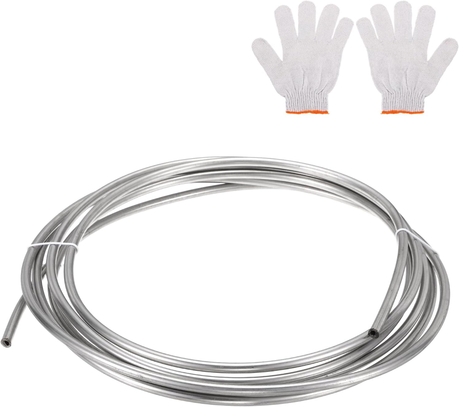 uxcell Stainless Steel Tubing Coil, 1/4" OD x 16.4 ft Industrial 304 Stainless Steel Welded Tubing with Gloves, Silver Tone 0.04"Thickness