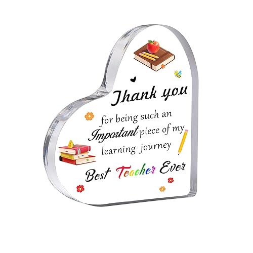 Teacher Appreciation Gift - Heart Acrylic Plaque Paperweight for Retirement,