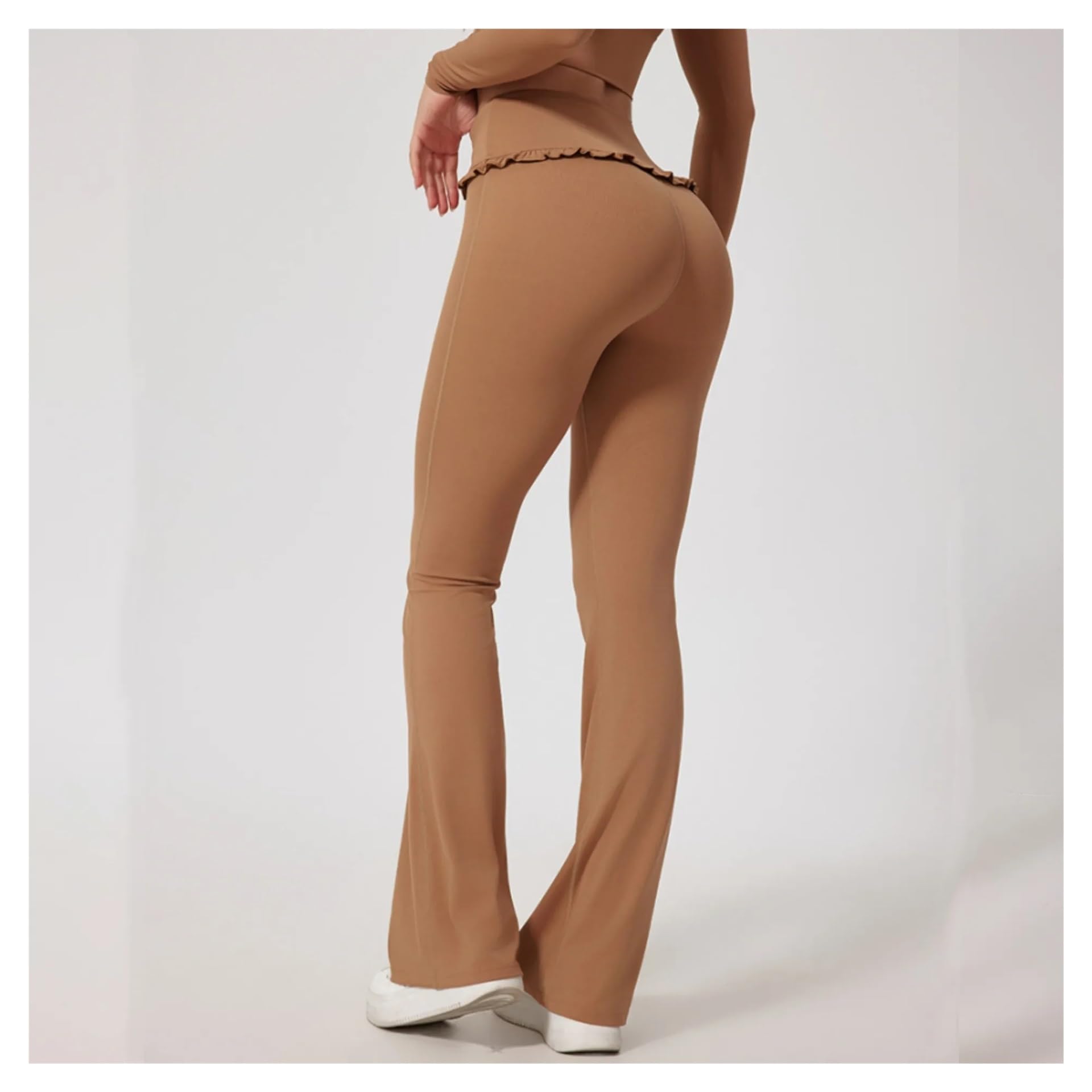 Pantalones De Yoga con Borde Hoja Loto Y Cintura Alta For Mujer, Acampanados For Correr Al Aire Libre para Yoga Fitness