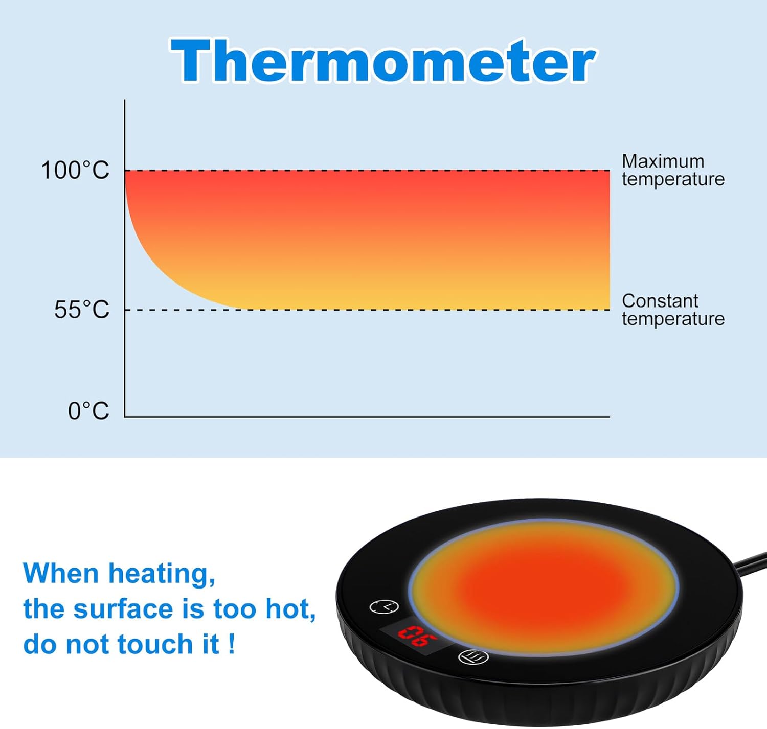 Electric Mug Warmer with Temperature Display Heating Coaster for Coffee Tea Milk Compact Desktop Cup Warmer for Office Home Plug Acv Black