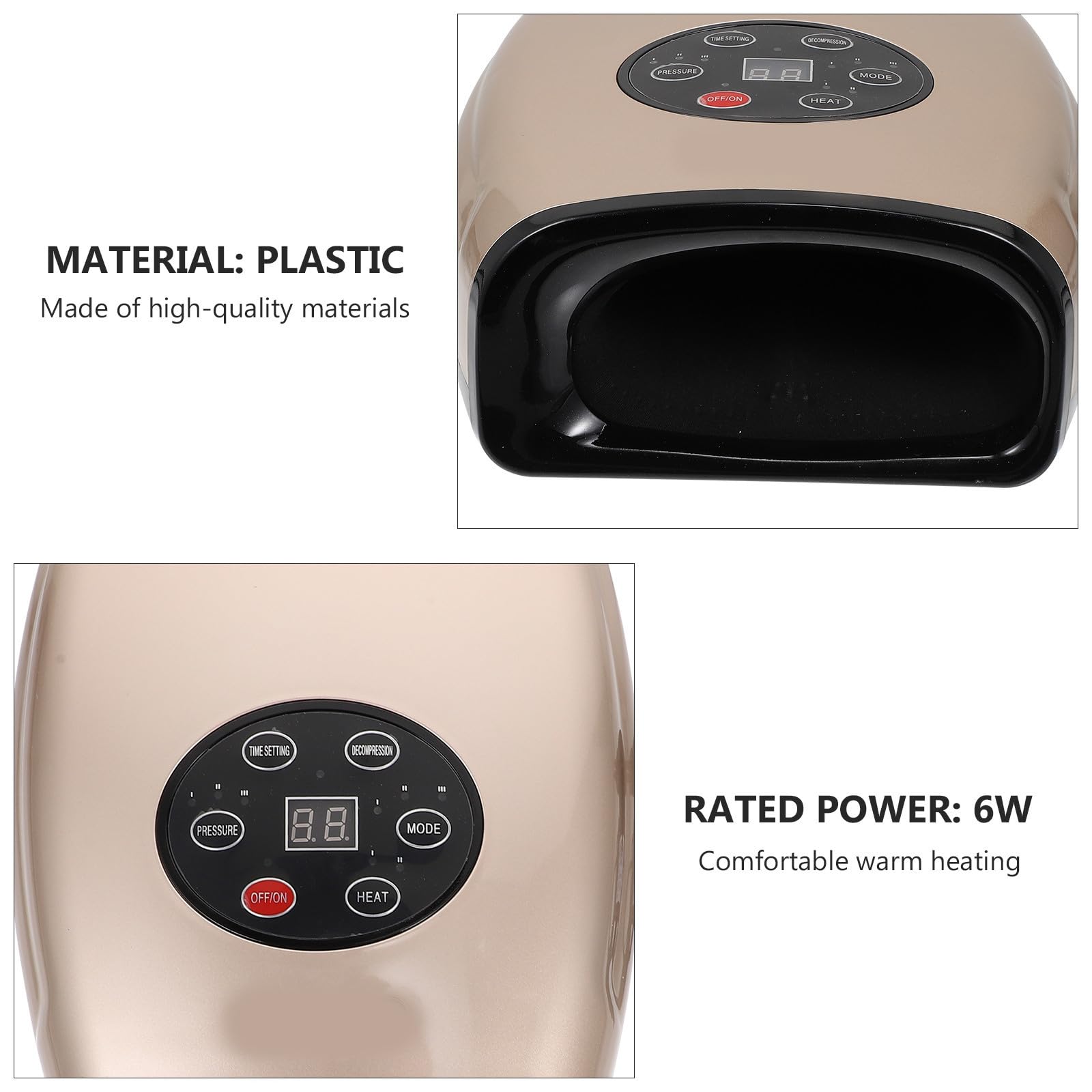 Elektrisches Handmassagegerät 2200mah Kunststoff Gold für Hände | 6w Leistung, 5v 1a Anschluss, 3 Stufen und 3 Modi, Leichtes Gerät für Entspannte Anwendung