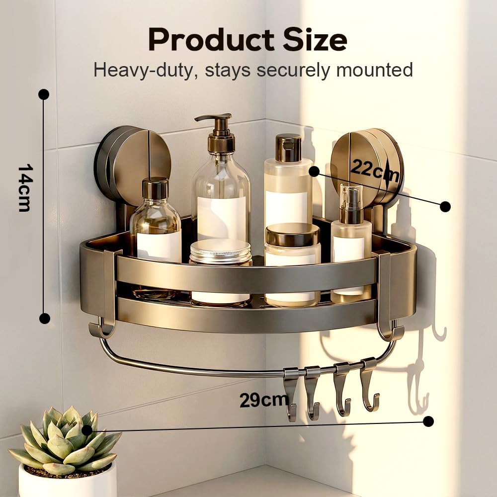 2026 New No Drilling Bathroom Triangle Shelf, Heavy Duty Shower Corner Storage Rack with Towel Bar & Hooks, Removable for Shower/Bathtub/Toilet Corner Organization (2, Triangular)