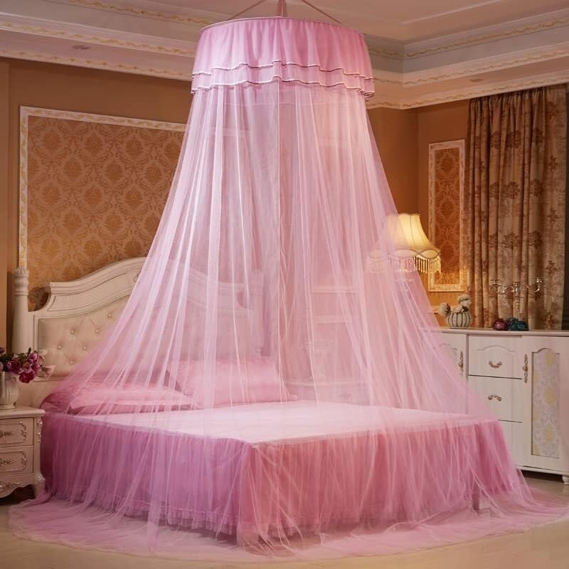 Light Luxury Bed Canopy Mosquito Net,Dome Lace Mosquito Mesh Net,Bed Canopy for Girls Room Decor, Insect Protection Hanging Canopy for Single to King Size Beds (Color : Pink)