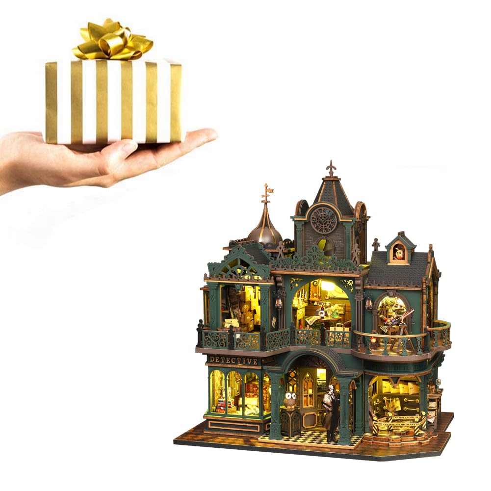 Agencja detektywistyczna Dollhouse – miniaturowy zestaw do samodzielnego montażu, drewniany domek dla lalek z meblami do montażu, puzzle z zamkiem detektywistycznym – kreatywny prezent urodzinowy