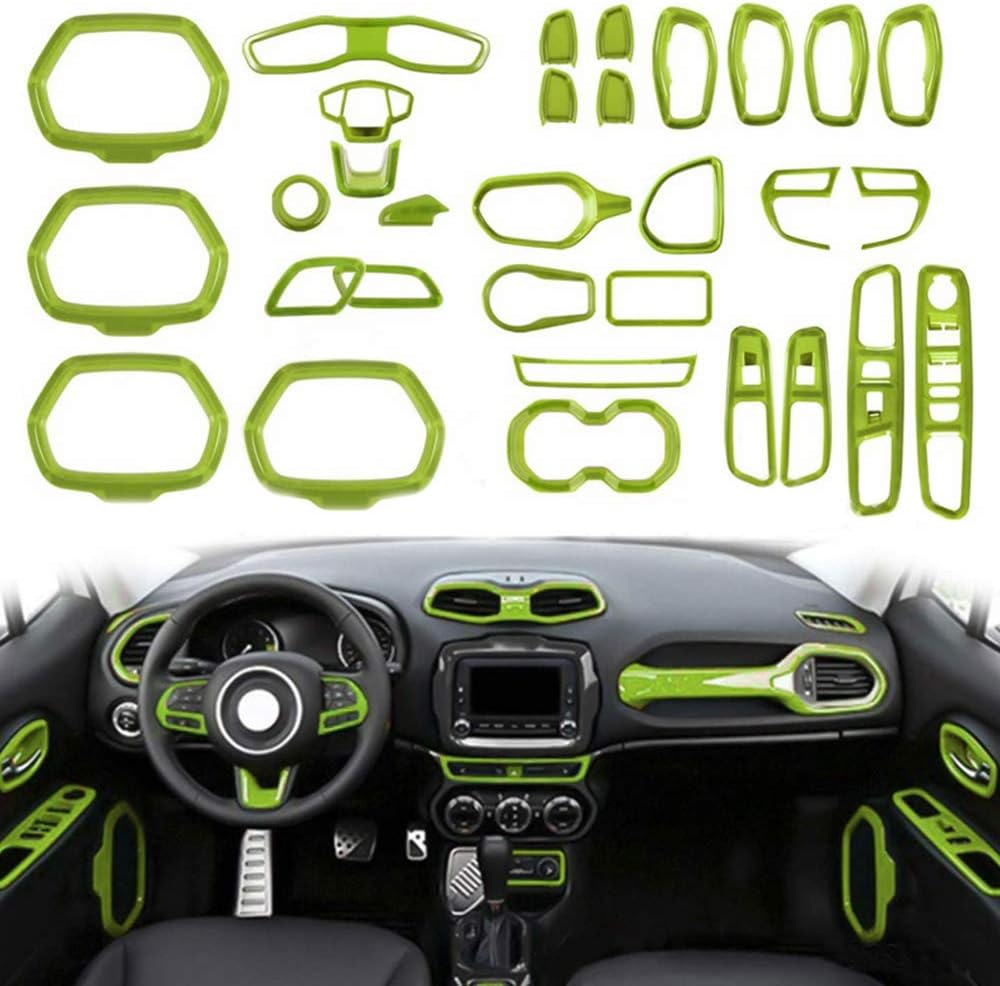 31PCS/ Set Interior Trim Kit Car Interior Accessories Decoration Trim Kit for Jeep Renegade 2015-2018 (Green)