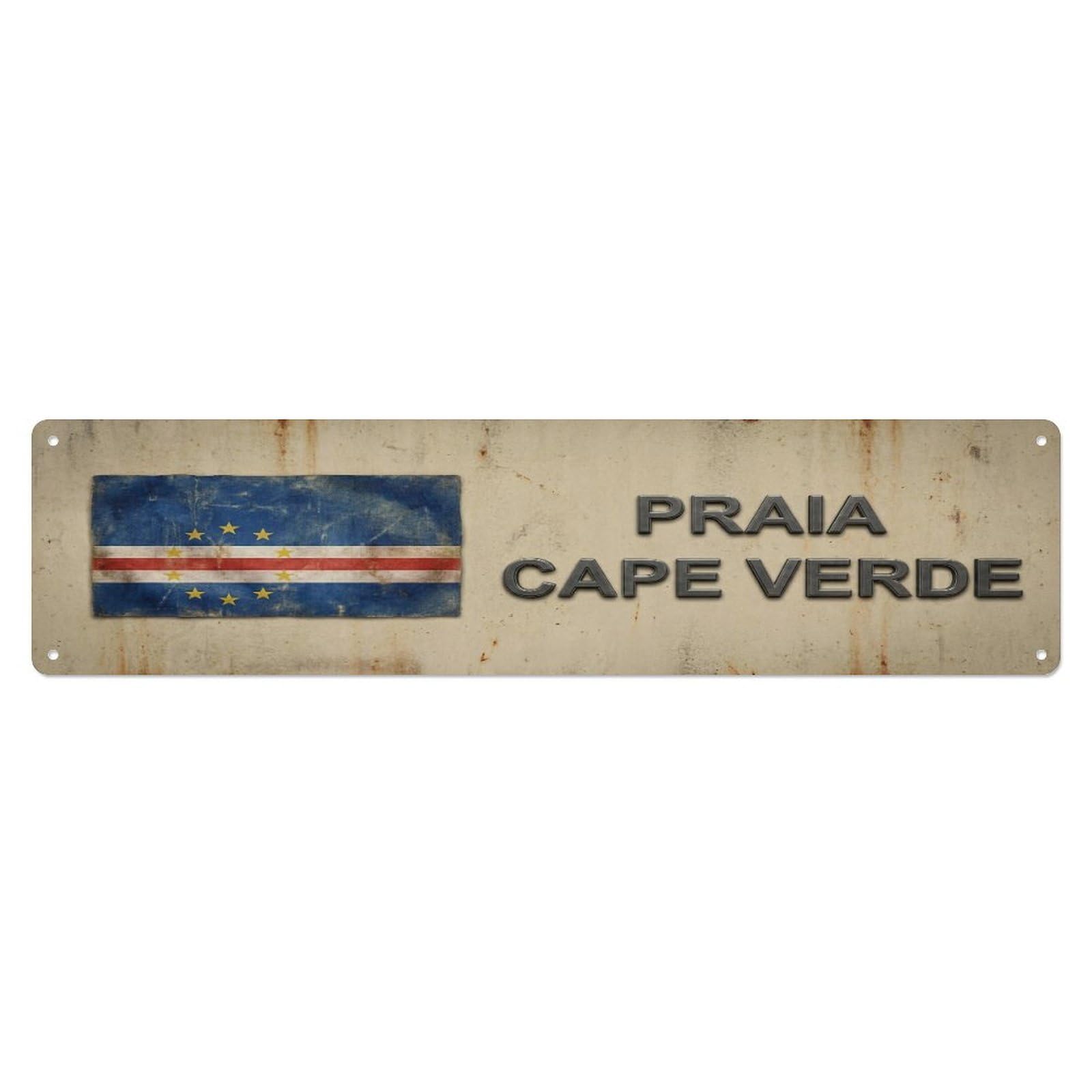 Okahys 4X16inch(10X40cm) Vintage Praia Cape Verde Flag Decor Rustic Travel Metal Tin Sign