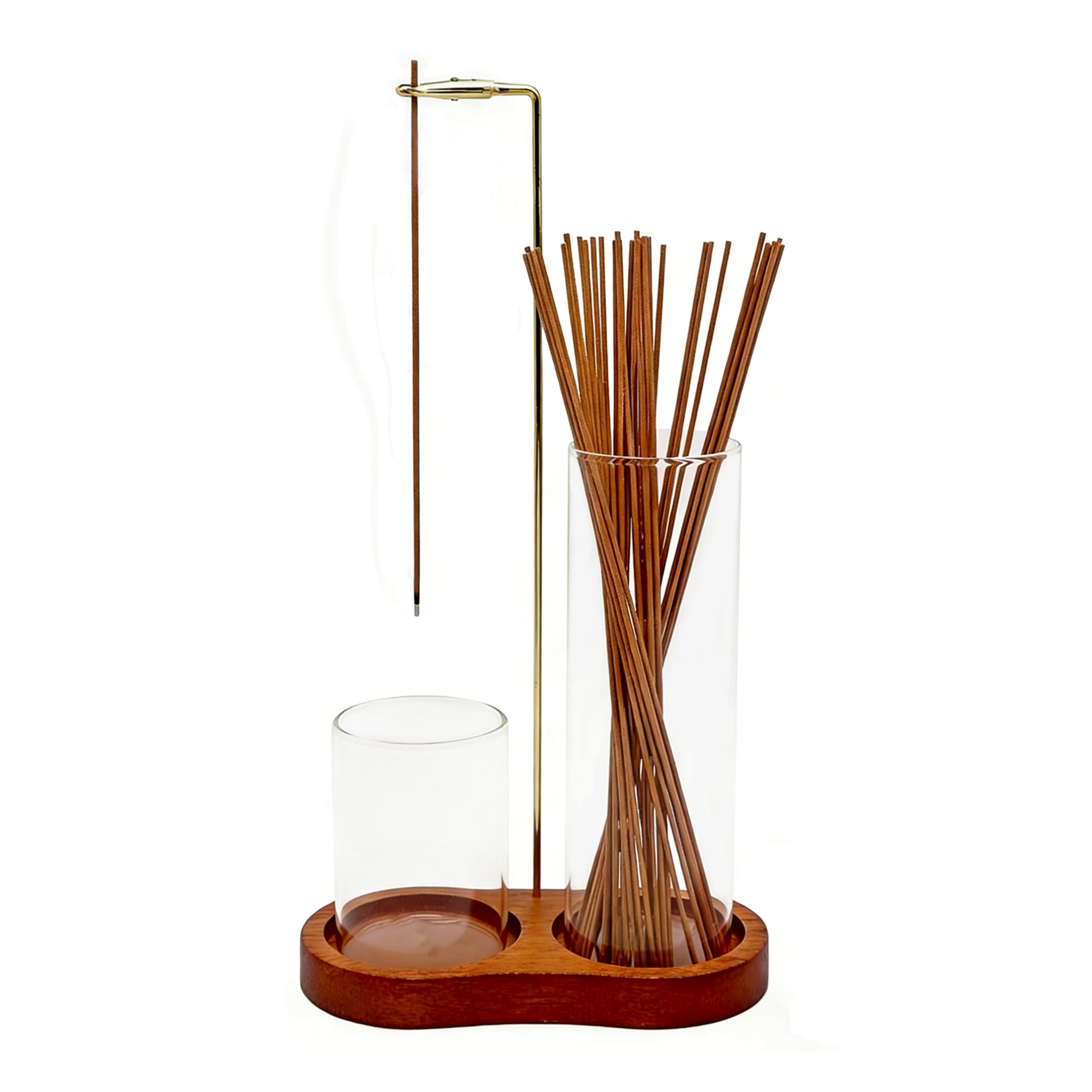 Bitone Incense Holder,Wooden Upside Down Incense Stick burner, with Removable Glass Ash Catcher for Tea,Yoga, Spa, Zen Meditation (Brown)