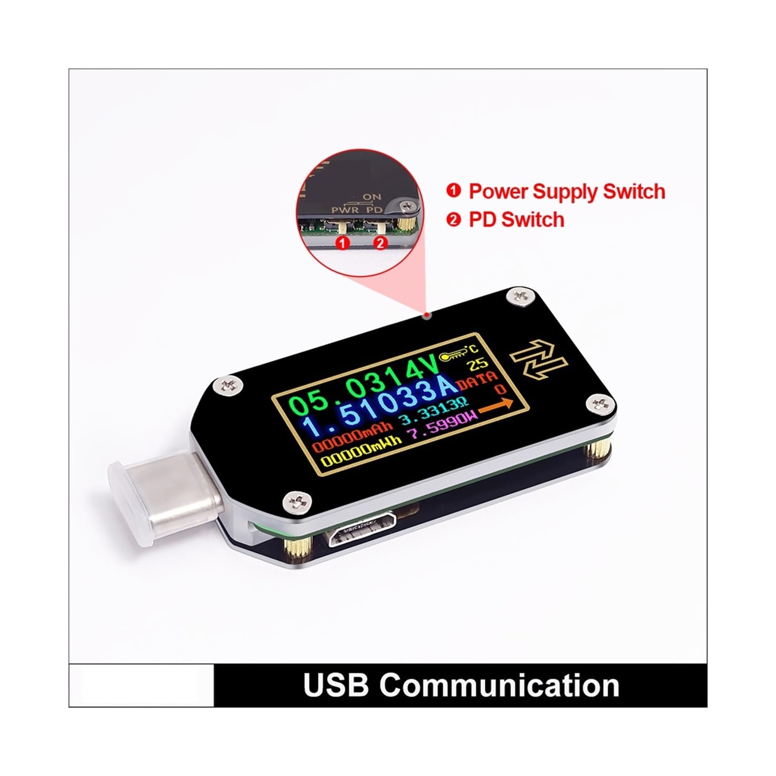 Tester USB Typ C PD wyzwalacz cyfrowy multimetr woltomierz amperomierz napięcia z typem C 2 tryby ładowarka PD akumulator USB Tester(TC66)