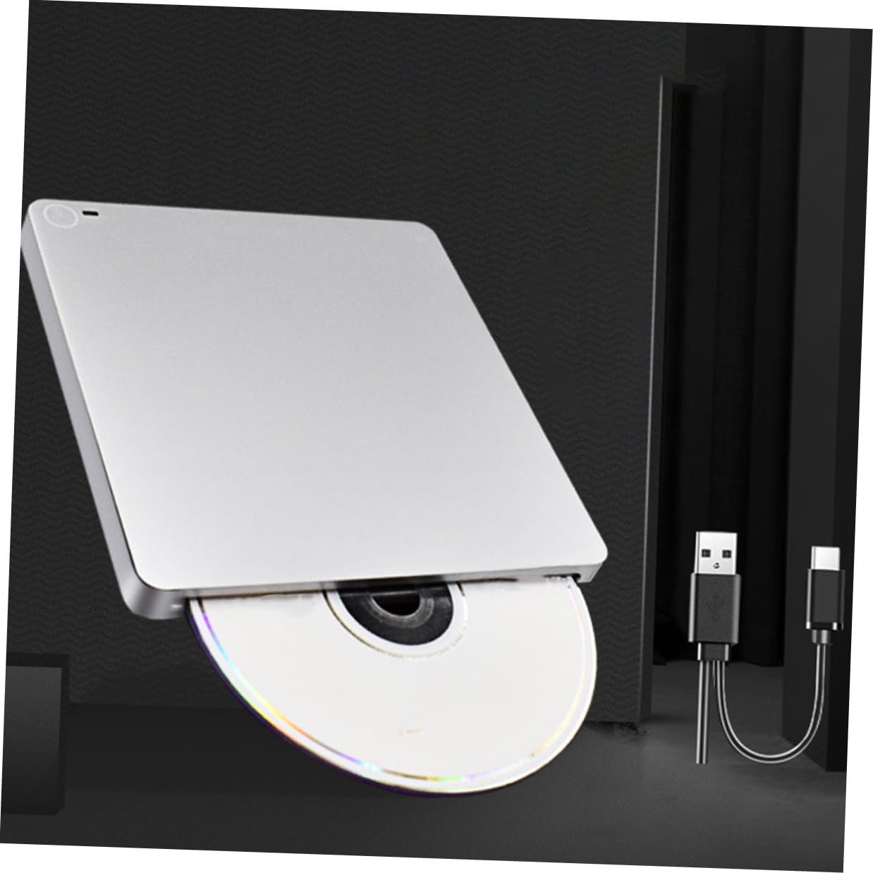 USB CD Burner Dual Interface External Drive Suction Type Multifunctional Optical Disc Writer for Home Office Use Ultra-Thin Portable CD DVD Player Compatible with Windows Silver