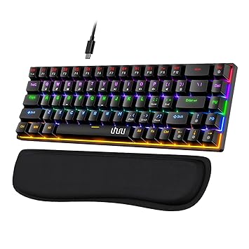 Mechanical Gaming Keyboard, UHURU UMK-100 Wired 60% 68 Keys Mechanical Keyboard with Palm Rest, Blue Switches, 20 RGB Backlights, Full Keys Anti-ghosting, Pro Driver Supported
