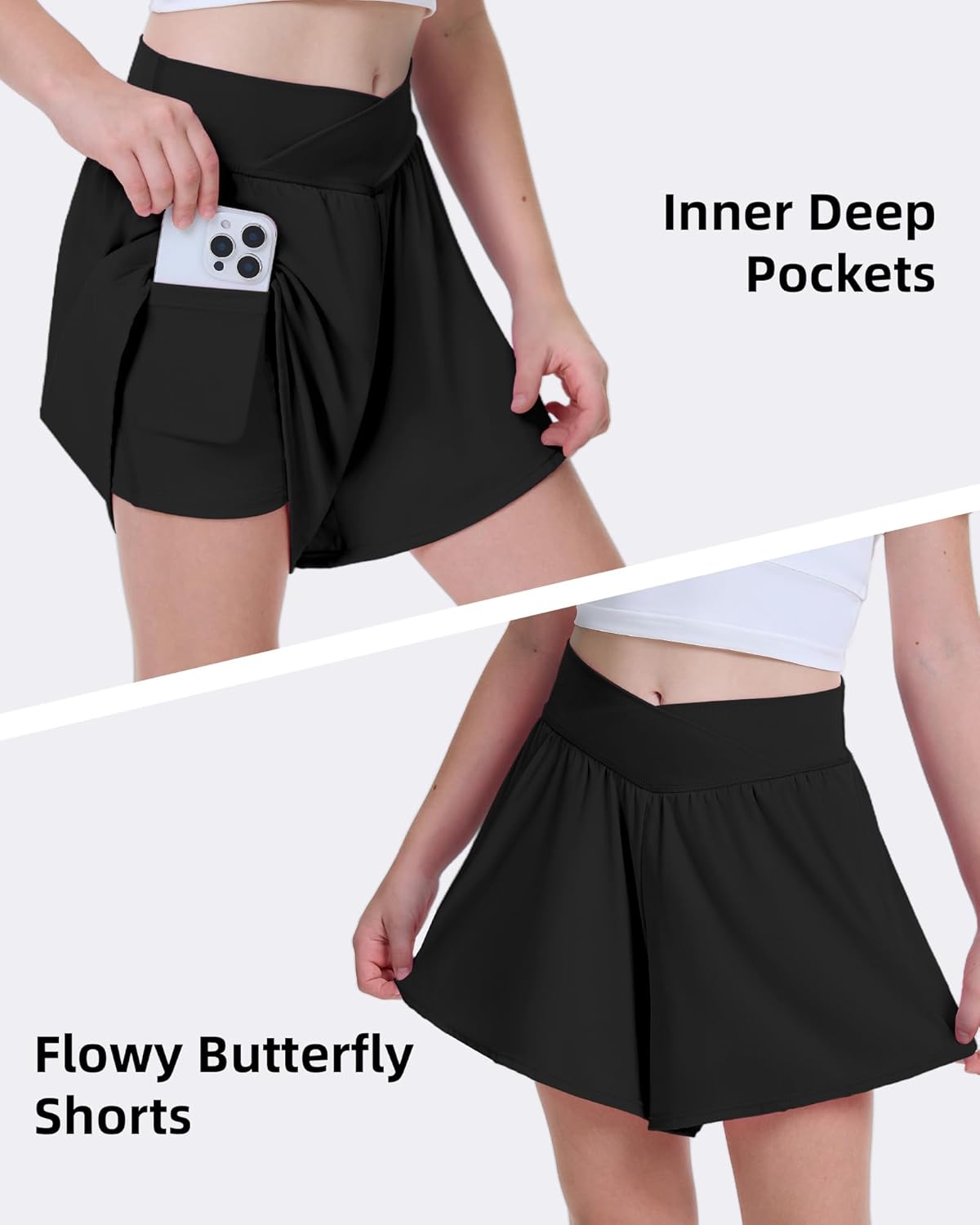 FireSwan Girls Butterfly Shorts Crossover Athletic Shorts with Pockets 2 in 1 Flowy Running Skorts for Teen, Girls, Youth - Image 3
