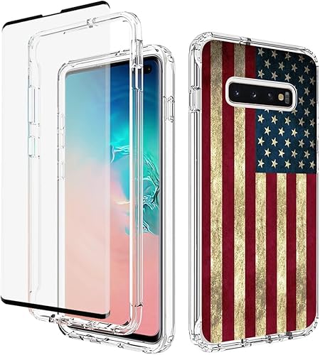 Tothedu Funda para Galaxy S10 Plus, Samsung S10+ SM-G975U con protector de pantalla de vidrio templado, bonito patrón de bandera transparente para
