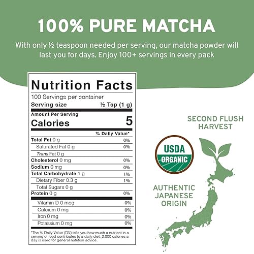 Miniatura 2 de HANDPICK Polvo de té verde matcha orgánico japonés (100 porciones)  Procedente de Japón  Auténtica cosecha premium  Bolsa con cierre hermético