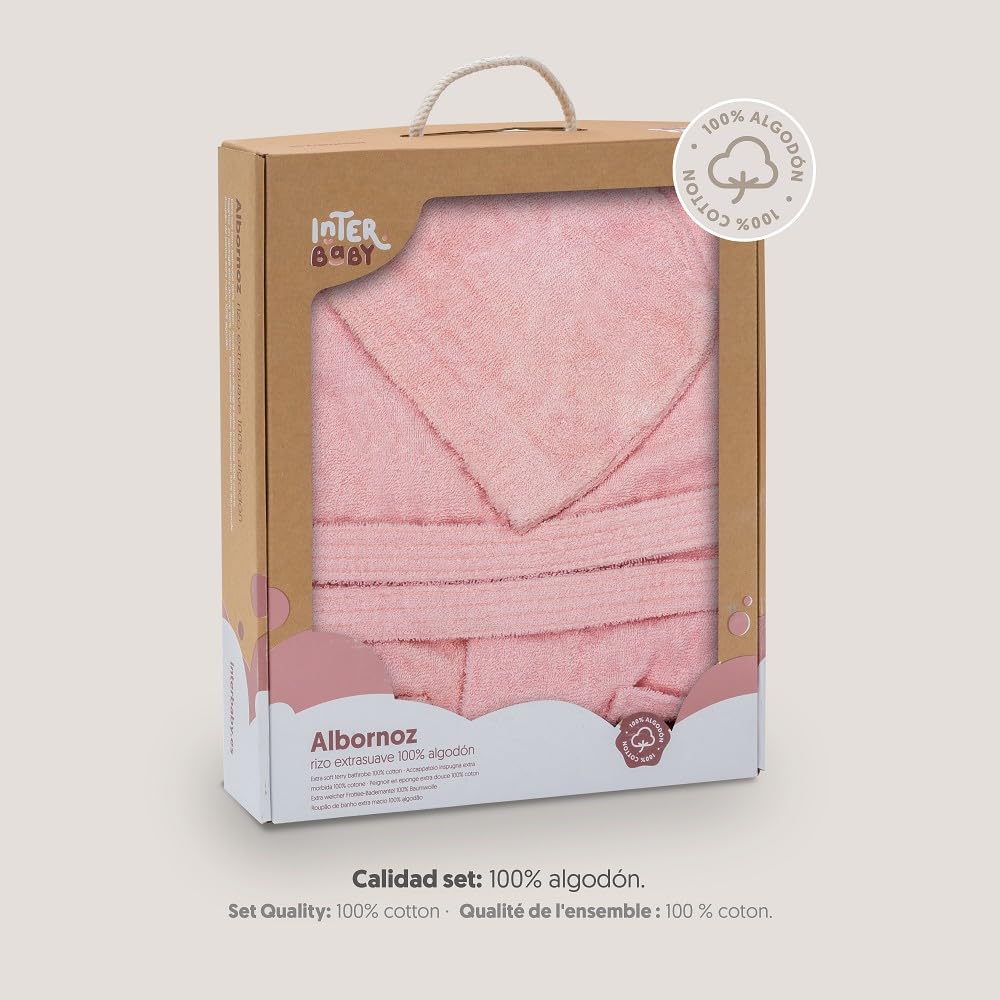 Interbaby Albornoz Liso Peignoir bébé unisexe 0-24, rose, 10 ans