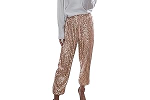 Rose Gold Sequin Bling Legging Joggers with Drawstring