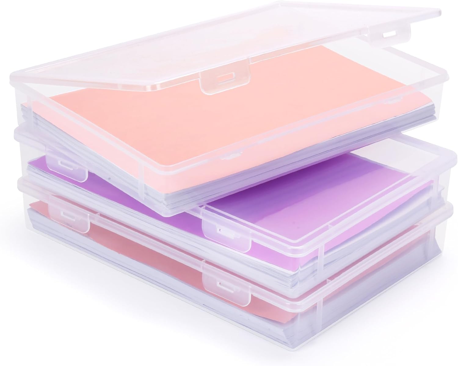 3 Pack A4 Paper Organizer Box, Plastic Scrapbook Paper Organizer Storage for 8.5" x 11" Letter , Portable Storage Containers for Board Game, Craft, Document, Magazine, Art Supplies, 12.6 x 9 x 1.9 in