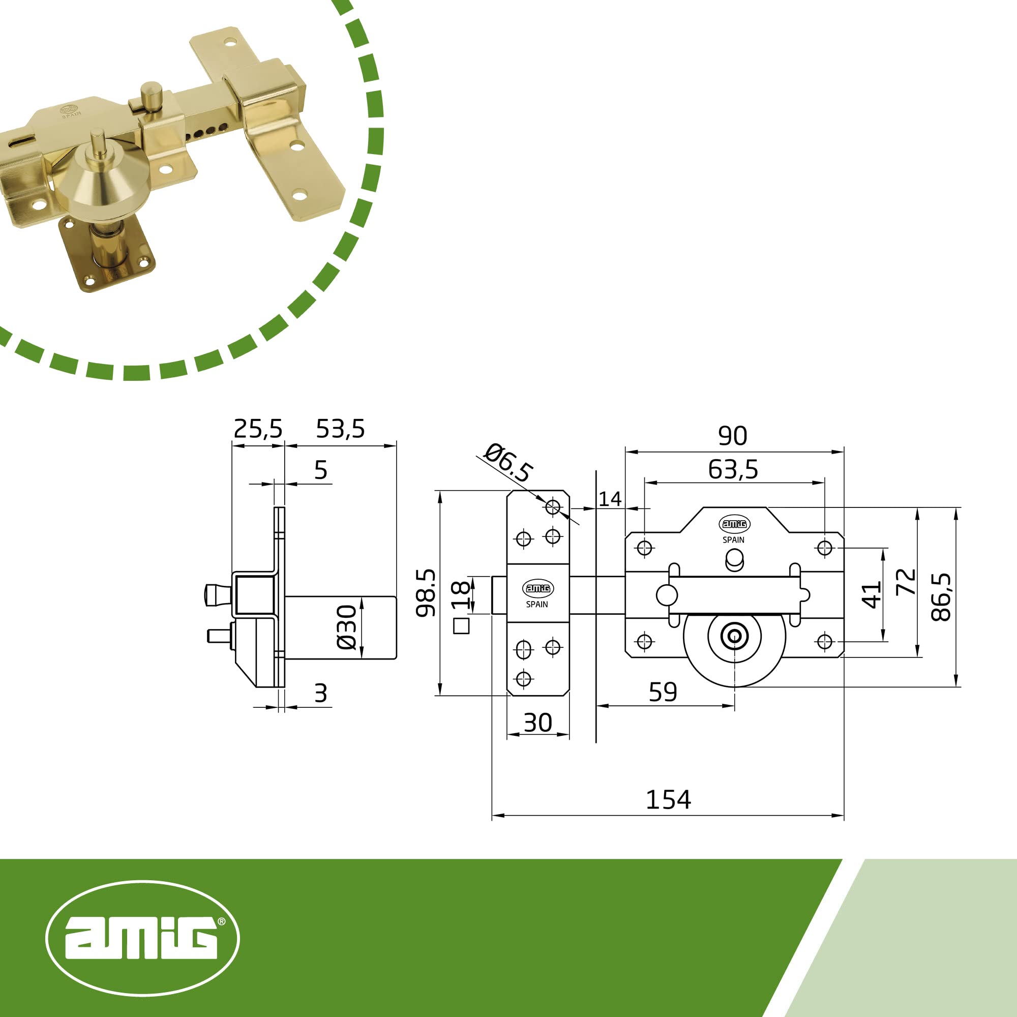 Amig - Serratura e cilindro multipunto | Sicurezza per porte in ferro | Scrocco elettrico per porta | Oro, 62 (31-31), Metallo