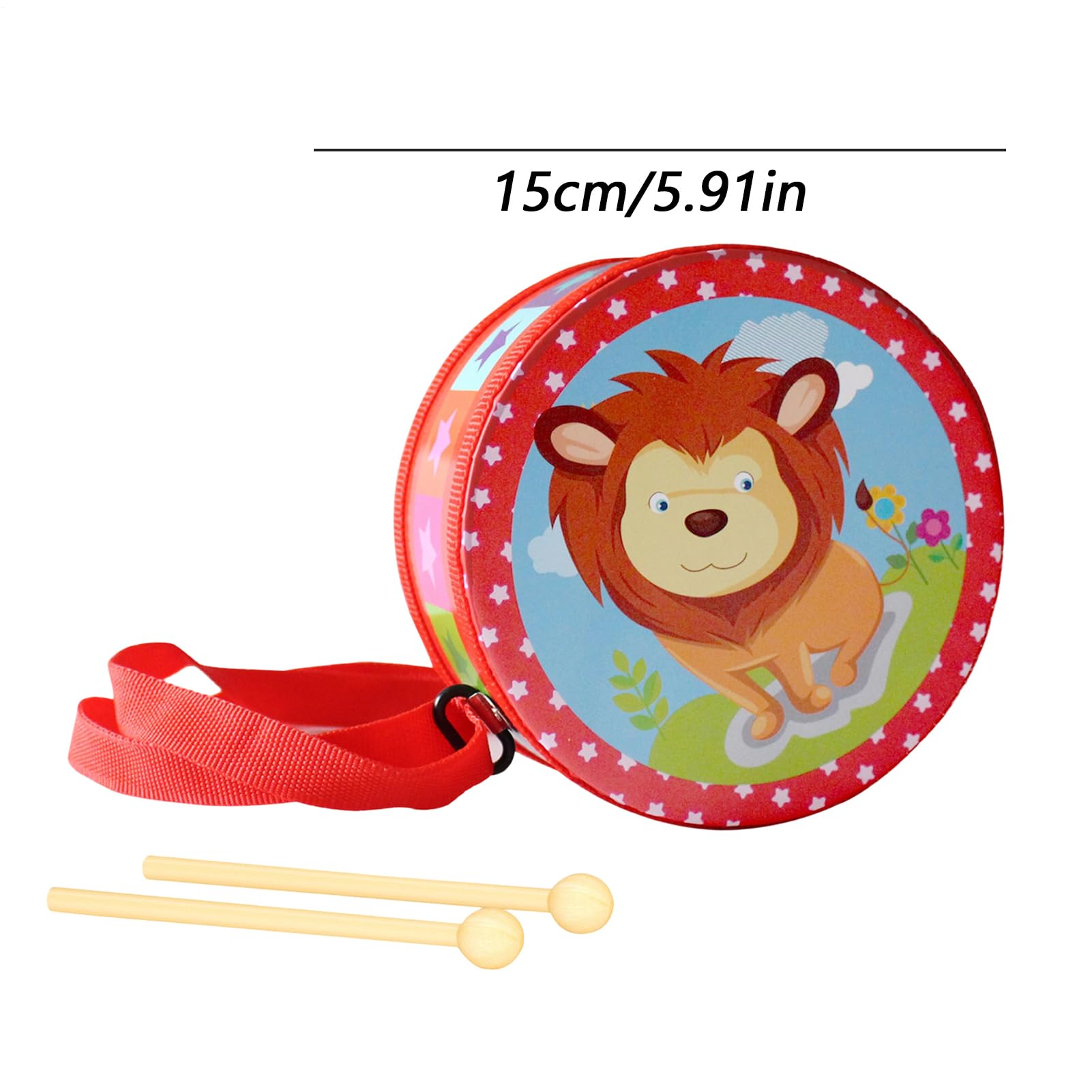 Tambor para niños, instrumento musical de madera con correa y palos, 15 cm, juego de tambor de madera, juguete ideal para niños a partir de 3 años, campana, bebés, aprendizaje educativo — view 5