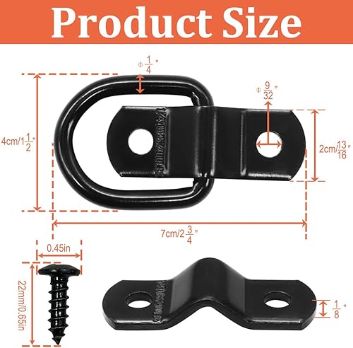Miniatura 2 de Seamaka 10 ganchos de anclaje de anillos D de 14 de pulgada, anillos en D de acero negro resistente, capacidad de 2400 libras, para correas de